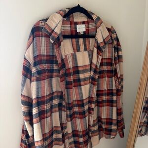 American Eagle Outfitters Red and Cream Plaid Shirt